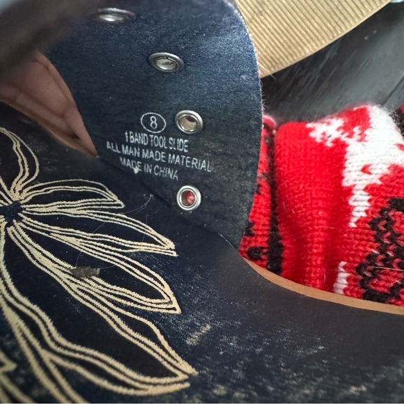 Vintage Y2K Navy Slide Sandals wooden heel wedge 8 Fairycore tropical summer - Picture 7 of 7